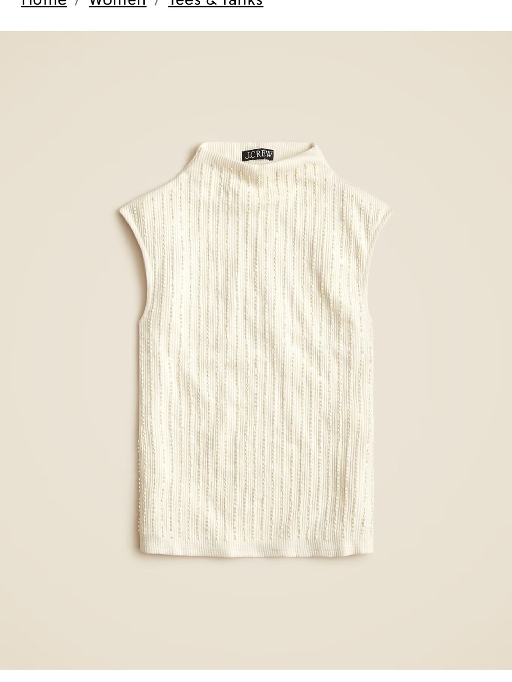 J. Crew Cream Sleeveless Mock-Neck Ribbed Knit Shell